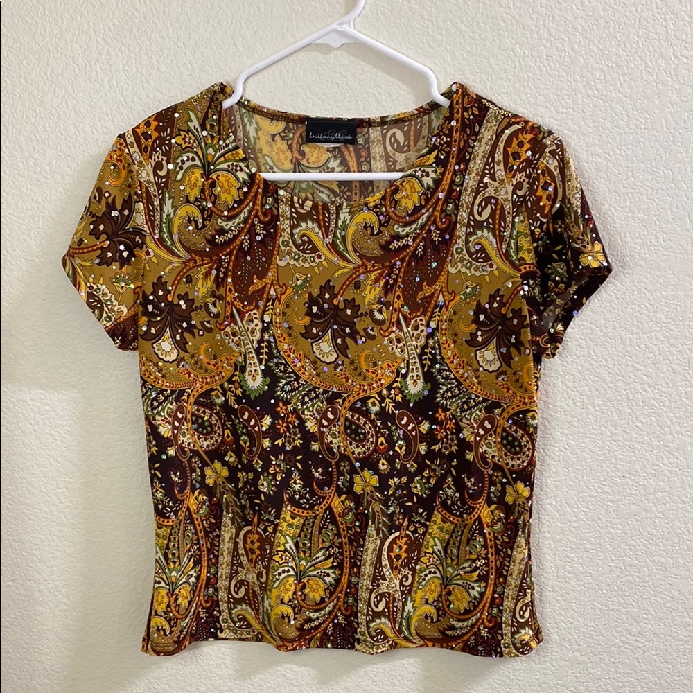 Brittany Black Paisley‎ Blouse - Brown and Yellow